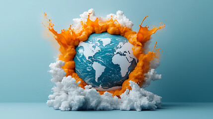 Poster - Global rainfall patterns explored a circular fluid map digital art creative environment vibrant viewpoint conceptual visualization