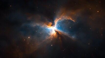 Aufkleber - Dramatic cosmic explosion in vibrant swirling nebula cloud with bursts of colorful light and energy dispersing through the dark mysterious depths of the universe
