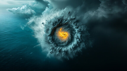 Poster - Dynamic circular rainfall pattern map featuring storm analysis over oceanic waters aerial view atmospheric concept