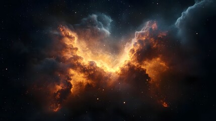 Poster - Dramatic cosmic explosion with fiery turbulent clouds of energy erupting in the depths of the universe  Powerful intense galactic forces and stellar phenomena creating a celestial spectacle