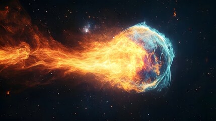 Aufkleber - Dramatic fiery cosmic explosion in a starry galaxy universe setting  This abstract digital art depicts powerful energetic interstellar forces at play on a cosmic scale