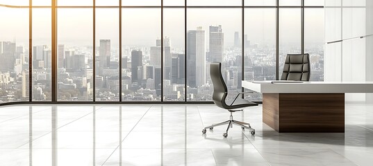 Poster - A sophisticated business environment with a focus on a clean desk and ample space for text 