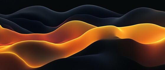 Poster - Abstract Orange and Black Wavy Landscape Digital Art