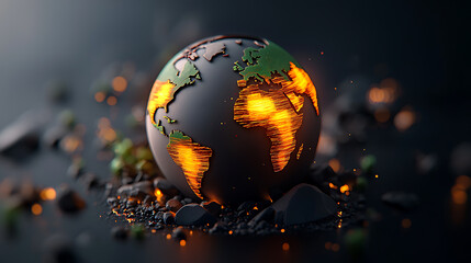 Poster - Futuristic heatmap visualization of global natural disasters earth digital art dark environment close-up view climate change awareness