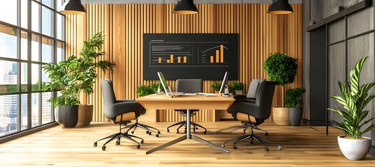 Poster - A sophisticated office setup with a clear space for text on a presentation board