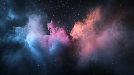 Aufkleber - Mesmerizing cosmic nebula explosion with vibrant swirling clouds of colorful energy and a glowing starry night sky  This abstract digital art piece creates a sense of wonder and mysticism