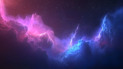 Poster - Mesmerizing Cosmic Spectacle of Vibrant Celestial Storm in the Night Sky   Dramatic Surreal and Captivating Landscape Featuring Glowing Clouds