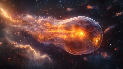 Poster - Stunning and dynamic image of a dramatic cosmic explosion within a fiery burning celestial nebula in the vastness of deep space  Abstract and surreal scientific space fantasy