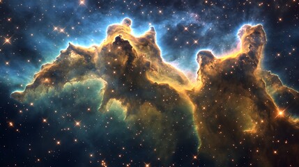 Fototapete - Stunning image of a captivating cosmic nebula erupting with vibrant swirling energies in the depths of deep space  Glowing clouds of gas and dust create a mesmerizing