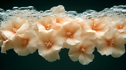 Wall Mural - Pale Flowers Submerged In Sparkling Water Bubbles