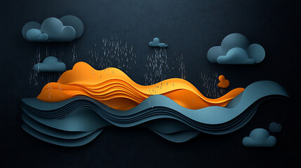 Poster - Dynamic rainfall density map displaying organic flow shapes digital art abstract design dark environment artistic viewpoint visual concept for data representation
