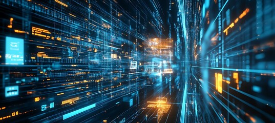 Poster - An abstract digital network with business icons