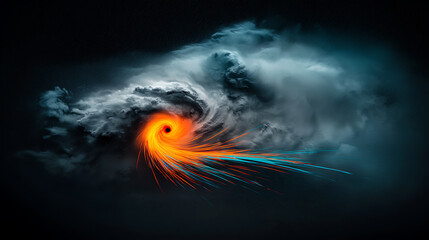 Poster - Dynamic rainfall map visualization with vibrant radiating lines atmospheric landscape digital art dramatic cloud formation conceptual representation