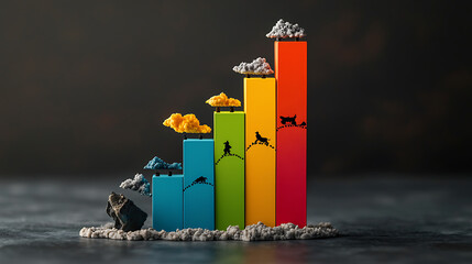 Poster - Impact of natural disasters stacked bar chart visualization analysis of environmental effects data presentation dark studio background informative concept