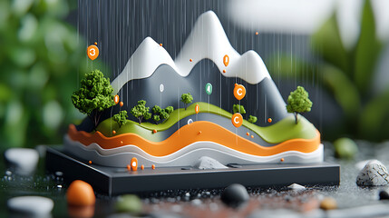 Poster - Dynamic rainfall data visualization in artistic landscape design nature environment 3d model engaging viewpoint conceptual representation for enhanced understanding
