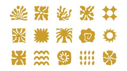 Fototapete - Vector modern art print elements in simple floral wavy and groovy naive style, ocean and vacation theme,  flowers and plants, floral botanic hand drawn design templates, modern art prints