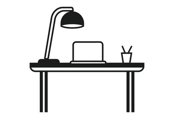 Fototapete - Minimalist Black Icon of Office Desk with Lamp