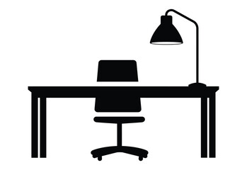 Fototapete - Minimalist Black Icon of Office Desk with Lamp