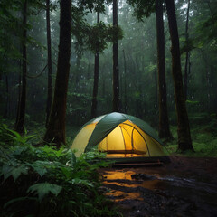 camping in the forest