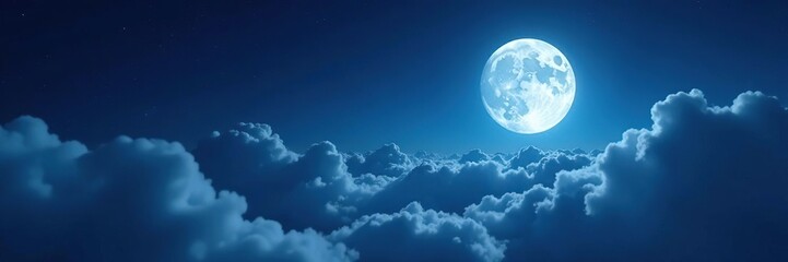 Wall Mural - nighttime landscape with full moon and clouds, clouds, atmosphere, silvery light