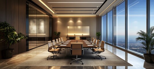 Poster - Elegant Conference Room Centered Around a Large Presentation Board