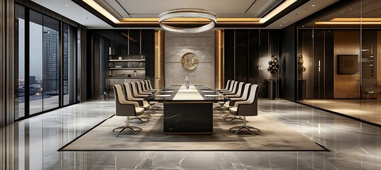 Poster - An elegant conference room with a focus on a large presentation board