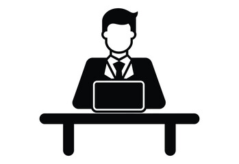 Fototapete - Minimalist Real Estate Agent black and white Icon with Laptop