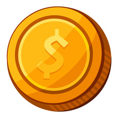 Poster - Bright golden coin featuring a dollar sign sits prominently on a white background. This representation highlights the concept of wealth and financial transactions