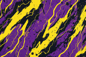 Poster - Bold abstract lightning bolt pattern in yellow and black on vibrant purple background, perfect for modern design elements