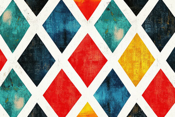 Poster - Colorful geometric diamond pattern on a white background for a playful retro-inspired design