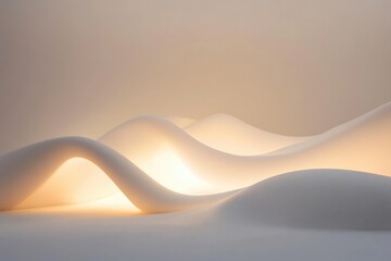 Poster - Soft curves of illuminated white forms create a serene landscape in gentle light