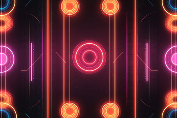 Poster - Futuristic design featuring glowing neon circles and lines on a dark gradient background for a modern aesthetic
