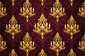 Poster - Luxurious golden chandelier pattern on rich burgundy background for elegant design