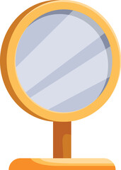Poster - round desktop mirror with golden frame and base, reflecting light, ideal for makeup or grooming