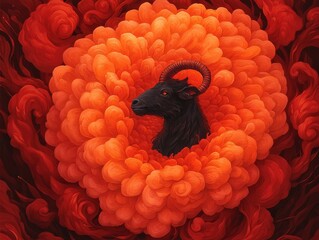 Poster - Aries zodiac mandala art fiery patterns digital vibrant environment close-up view astrological concept