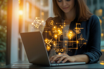 Aufkleber - Working on a laptop in a modern office with digital graphics