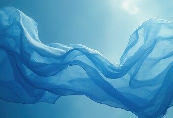 Poster - Transparent Blue Fabric Flowing in the Light with Shadows and Texture