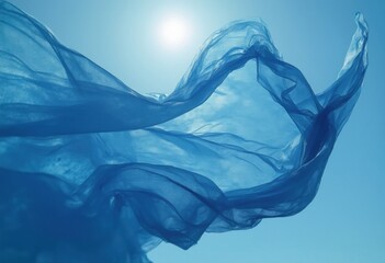 Poster - Blue Fabric Flowing in the Sunlit Sky
