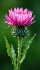 Wall Mural - Delicate pink petals unfolding on a thistle-like stem, , blossom