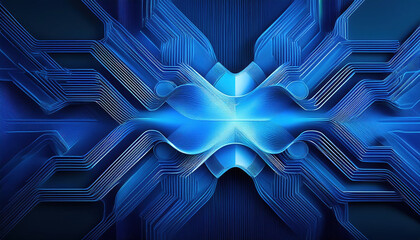 Poster - blue geometric shape featuring sharp angles and smooth curves creates dynamic abstract design