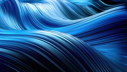Poster - Fluid shapes create mesmerizing wave stream in varying shades of blue, evoking sense of tranquility and movement