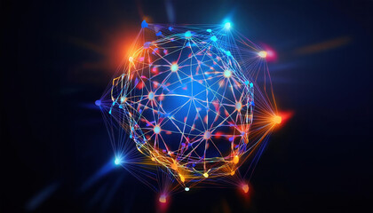 Poster - vibrant abstract network design with interconnected dots forming polygon