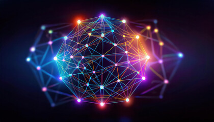 Poster - vibrant abstract network design with interconnected dots forming polygon