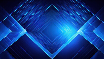 Poster - dynamic blue geometric shapes create abstract technology background, evoking sense of depth and inno