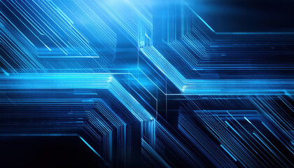 Poster - dynamic blue geometric shapes with lines create abstract technology background