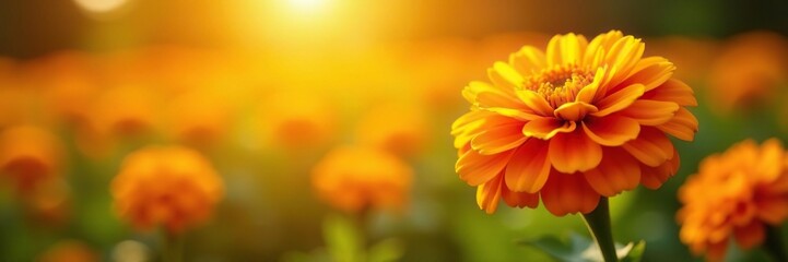 Wall Mural - Sun-kissed marigold petals unfolding in warm sunlight, sunshine, flowers