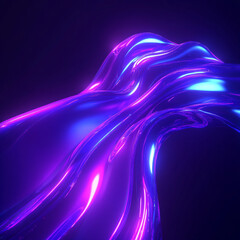 Poster - Glowing purple and blue fluid with smooth curves and highlights, representing modern abstract art, creativity, and futuristic design elements