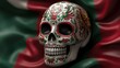 © Julia Jones - Mexican day of the dead sugar skull with floral patterns on flag background