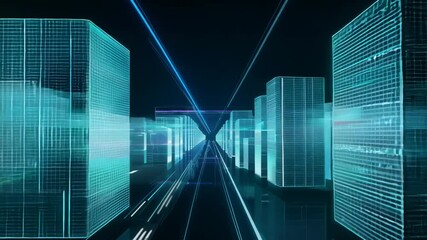 Poster - Virtual data center corridor with cloud servers providing compute power