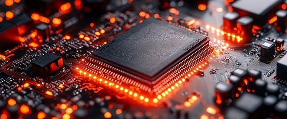 Poster - Close-up of illuminated CPU on circuit board.